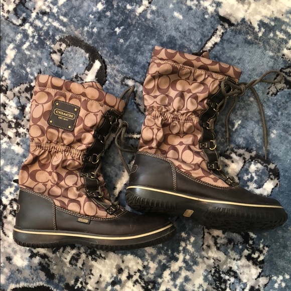 Coach Signature Brown and Khaki Shane Winter Boots - Picture 2 of 10